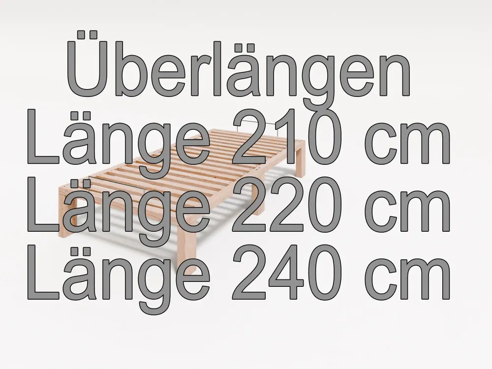 Überlänge  Kiefer massiv Holzbett Gigapur G56, naturbelassen, inkl. Lattenrost und Matratzenbügeln 